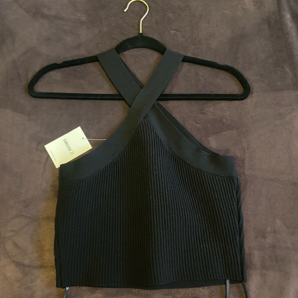 Forever 21 Black Cross-Back Ribbed Tank